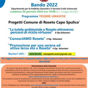 Progetti Servizio Civile 2022 – Comune di Roseto Capo Spulico
